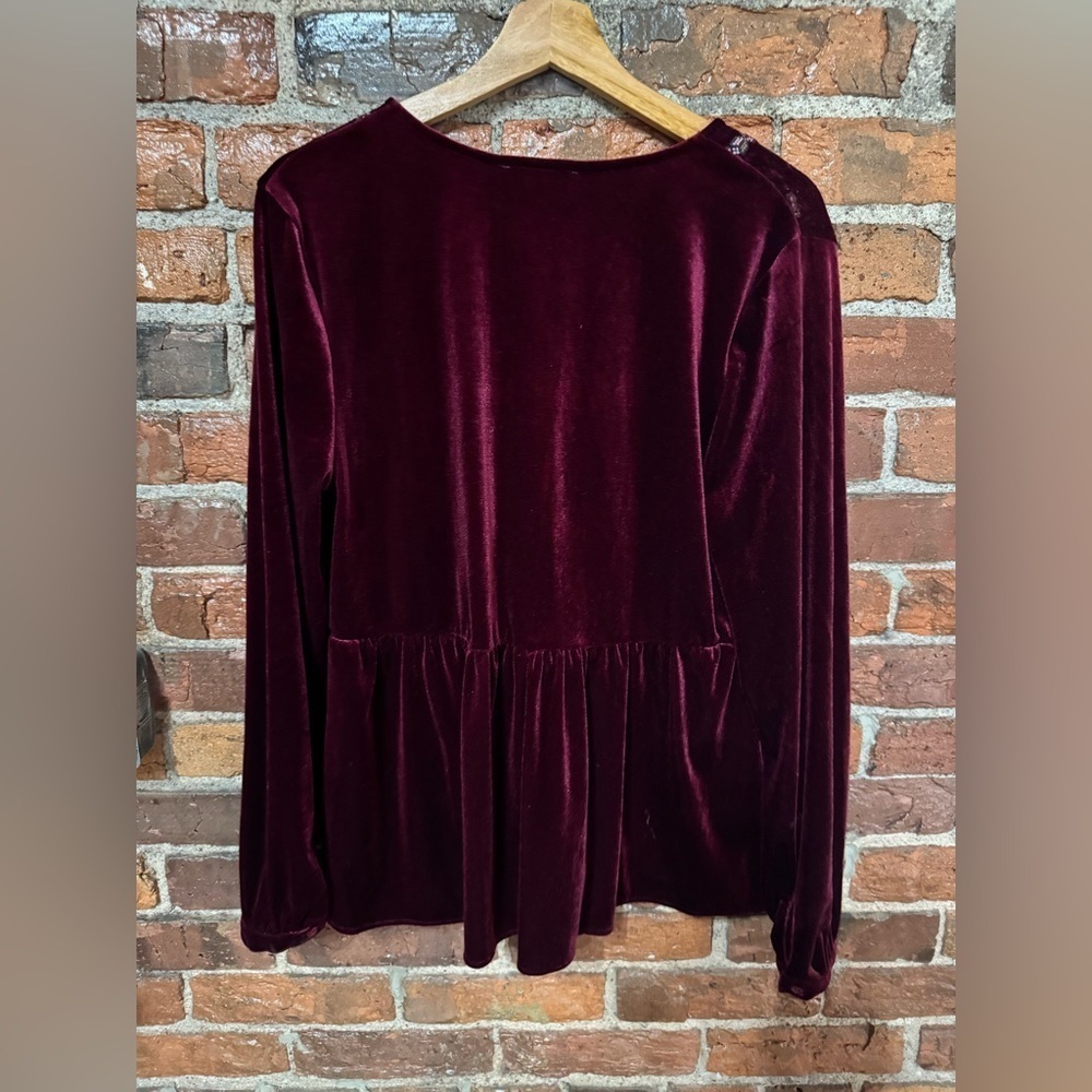 Loveriche Embroidered Velvet Long Sleeve V-Neck Top - Burgundy Size Medium - Picture 5 of 5